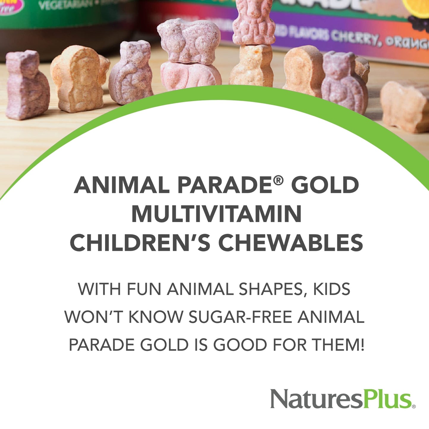 Natures Plus Animal Parade Gold Children'S Chewable Multivitamin - Natural Cherry Flavor - 120 Animal Shaped-Tablets, Pack Of 2
