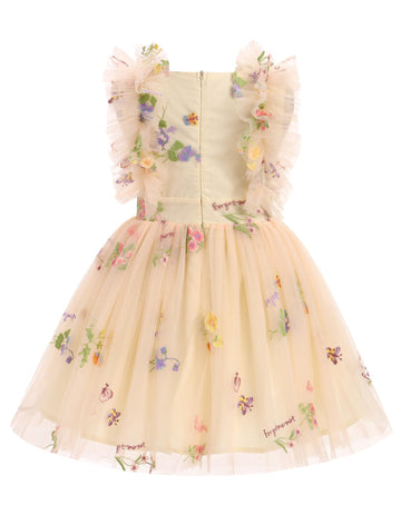 Ibtom Castle Flower Girl Dress Toddler Baby Girls Birthday Party Floral Embroidered Tulle Dress Wedding Pageant Dress Easter Boh