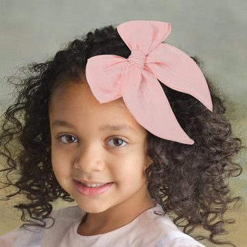 5.5 Inch Pink Fable Hair Bow: Handmade Linen Cotton Hair Clip For Girls - 1 Pcs
