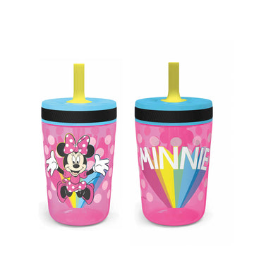 Zak Designs Disney Kelso Tumbler 15 Oz Set (Minnie Mouse) Leak-Proof Screw-On Lid With Straw, Made Of Durable Plastic And Silico