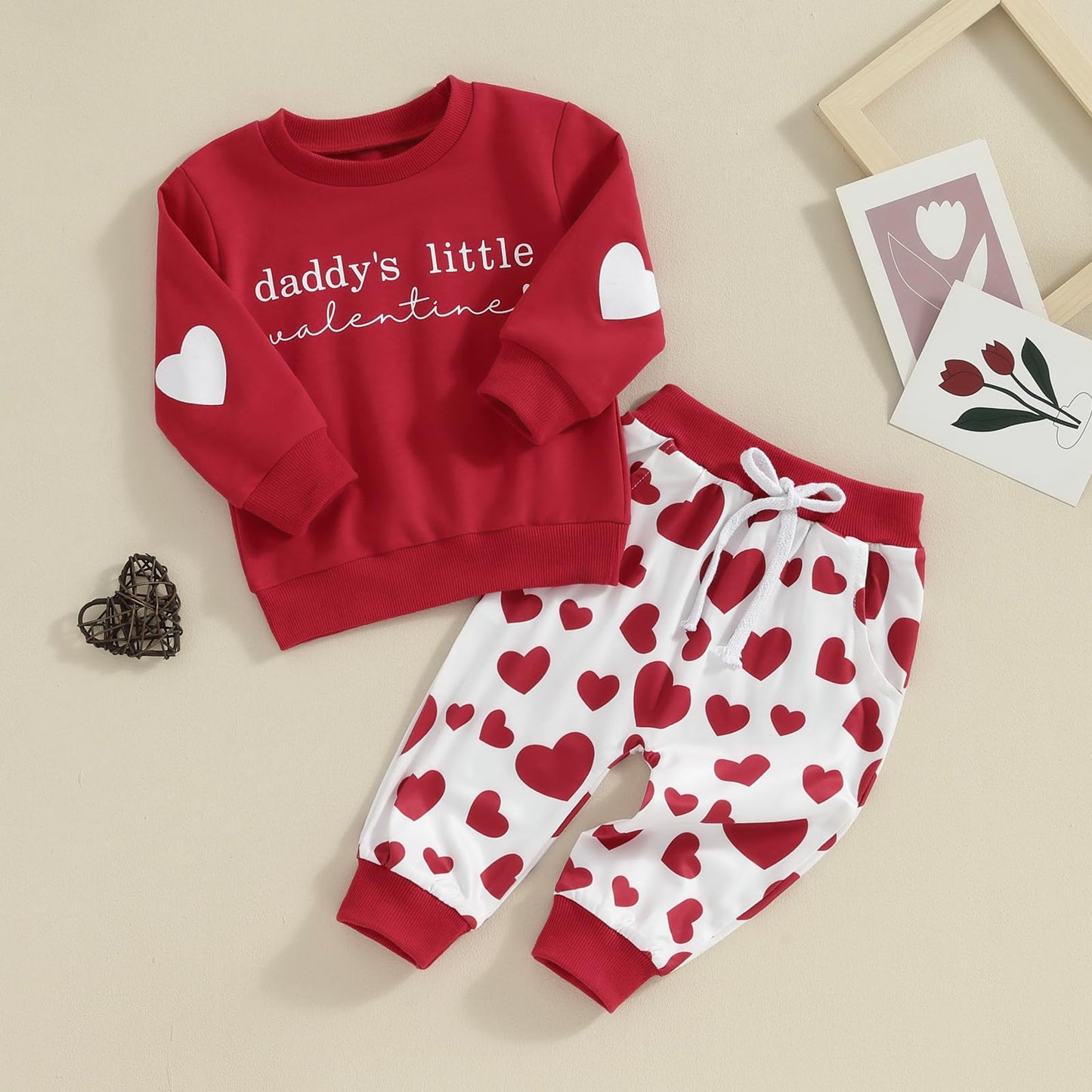 Fiomva Baby Girl Valentines Day Outfit Toddler Daddys Girls Clothes Infant Sweatshirt Pants Set Newborn Matching Suit (S Daddys