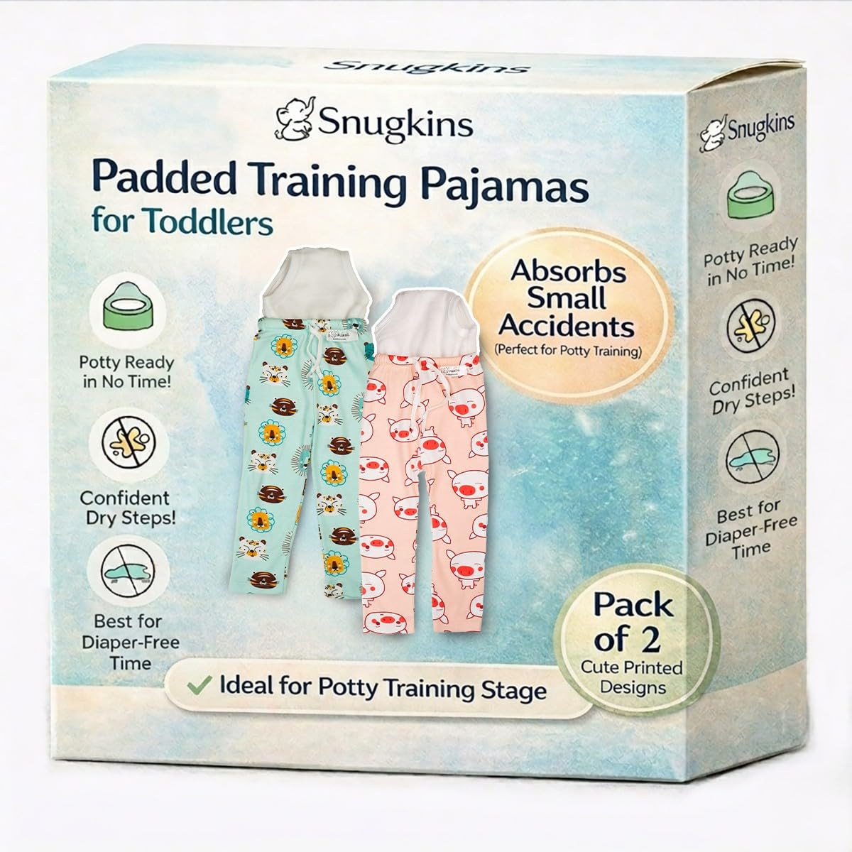 Snugkins Diaper Pants | Potty Training Pajamas For Toddlers, Boys And Girls.100% Cotton. (Snug Farm  Pack 2, Size 2, 2 Years3 