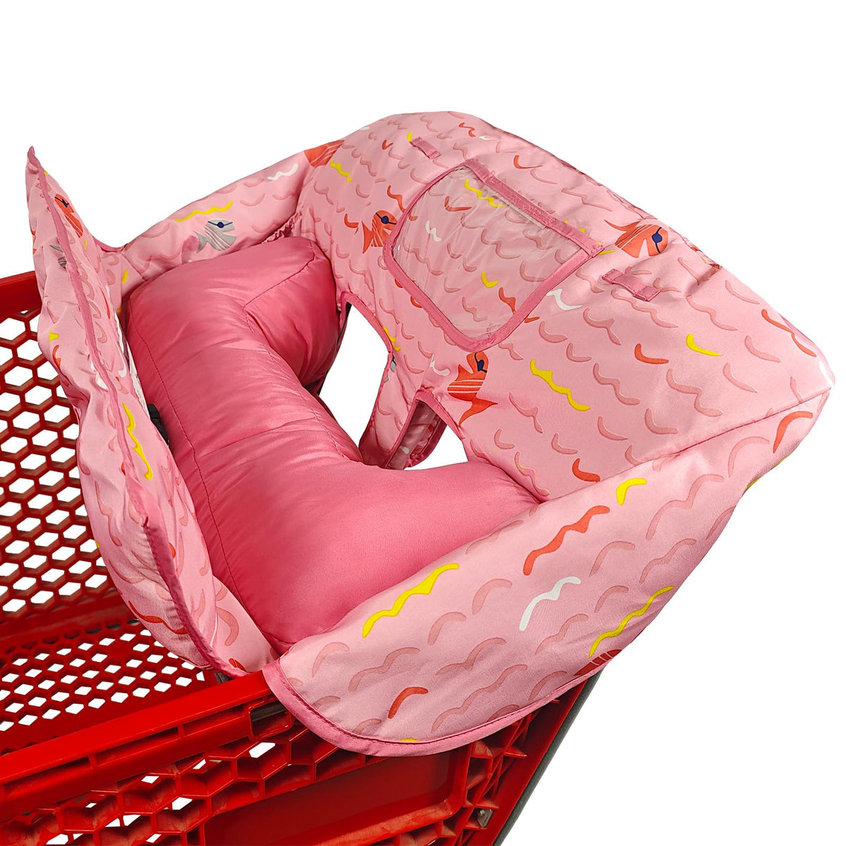 Soft Pillow Attached 2in1 Shopping Cart and High Chair Cover for Baby, Cotton Padded Cart Cover, Foldn Roll Style, Portable w