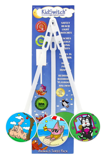 Kidswitch Light Switch Extender For Children - Land & Sea Animal Edition - 3 Count - Includes 12 Themed And 2 Blank Art Decals