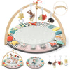 Suihuooo Baby Play Mat Activity Gym,6 Developmental Zones Tummy Time Mat, Foldable Wooden Baby Play Gym With 7 Detachable Sensor