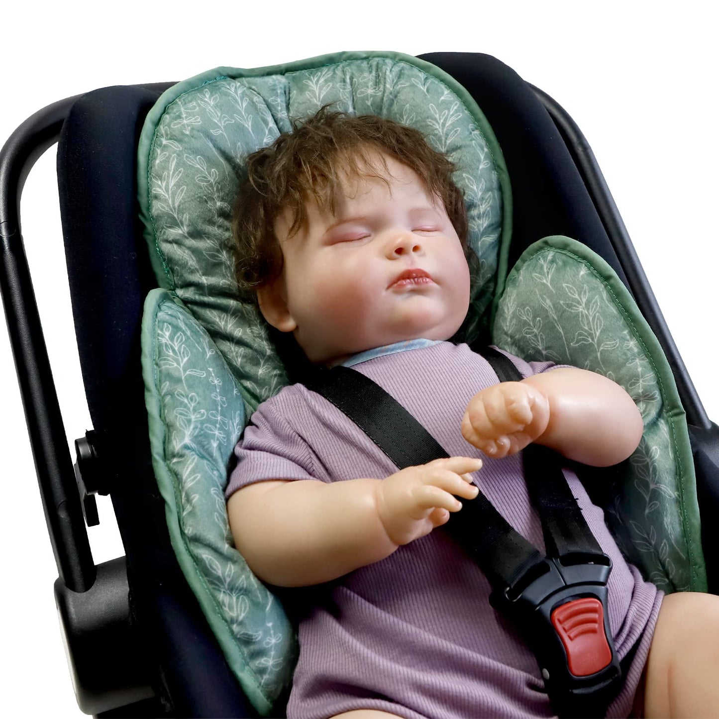 Baby Car Seat Head And Body Support,2-In-1 Reversible Carseat Insert,Soft Cushion For Stroller, Swing, Bouncer,Green Sage