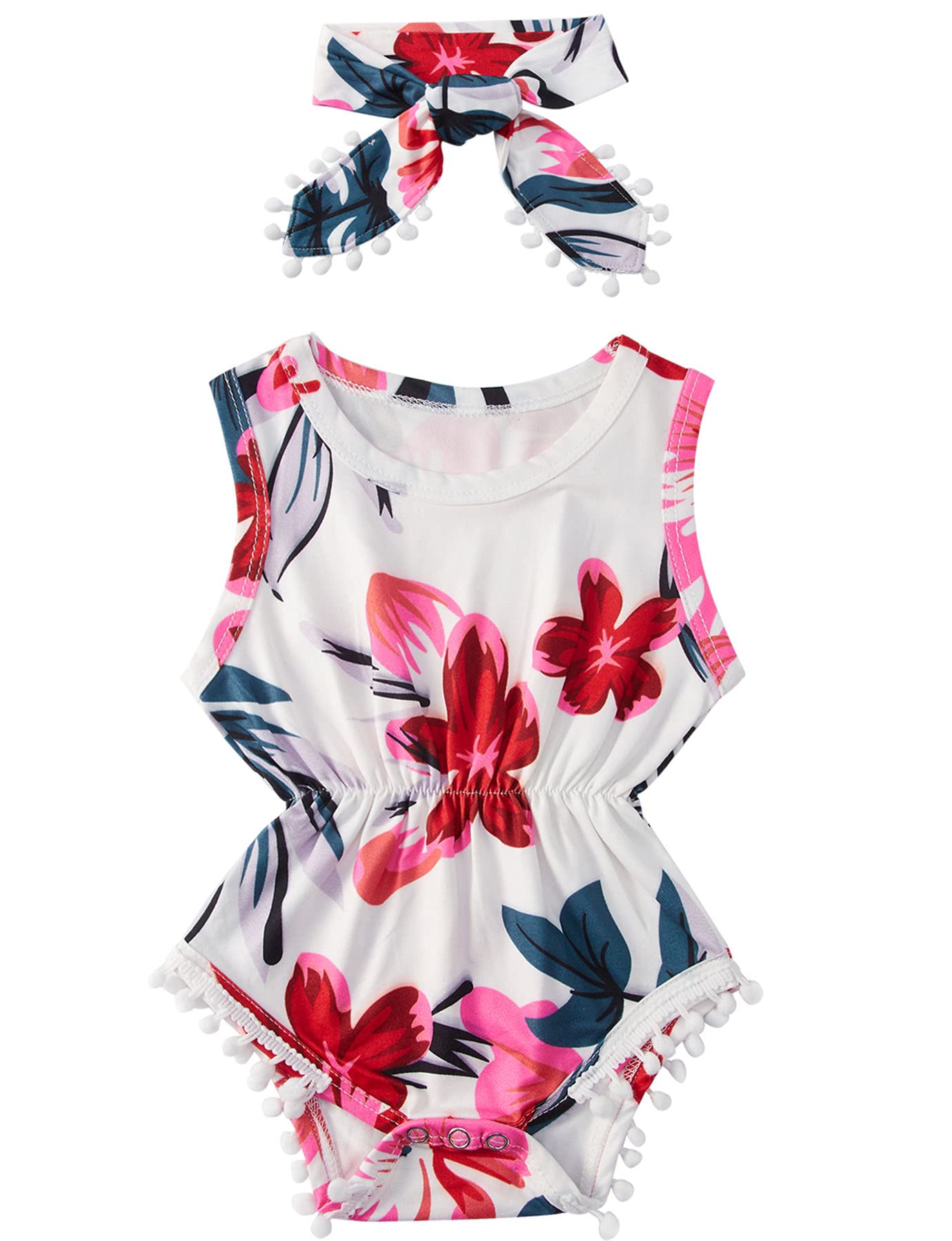 Ahegao Infant Girls Pink Floral Rompers For Toddlers Cute Flower Bodysuits Crewn WBBAPB07TKY4GCJ