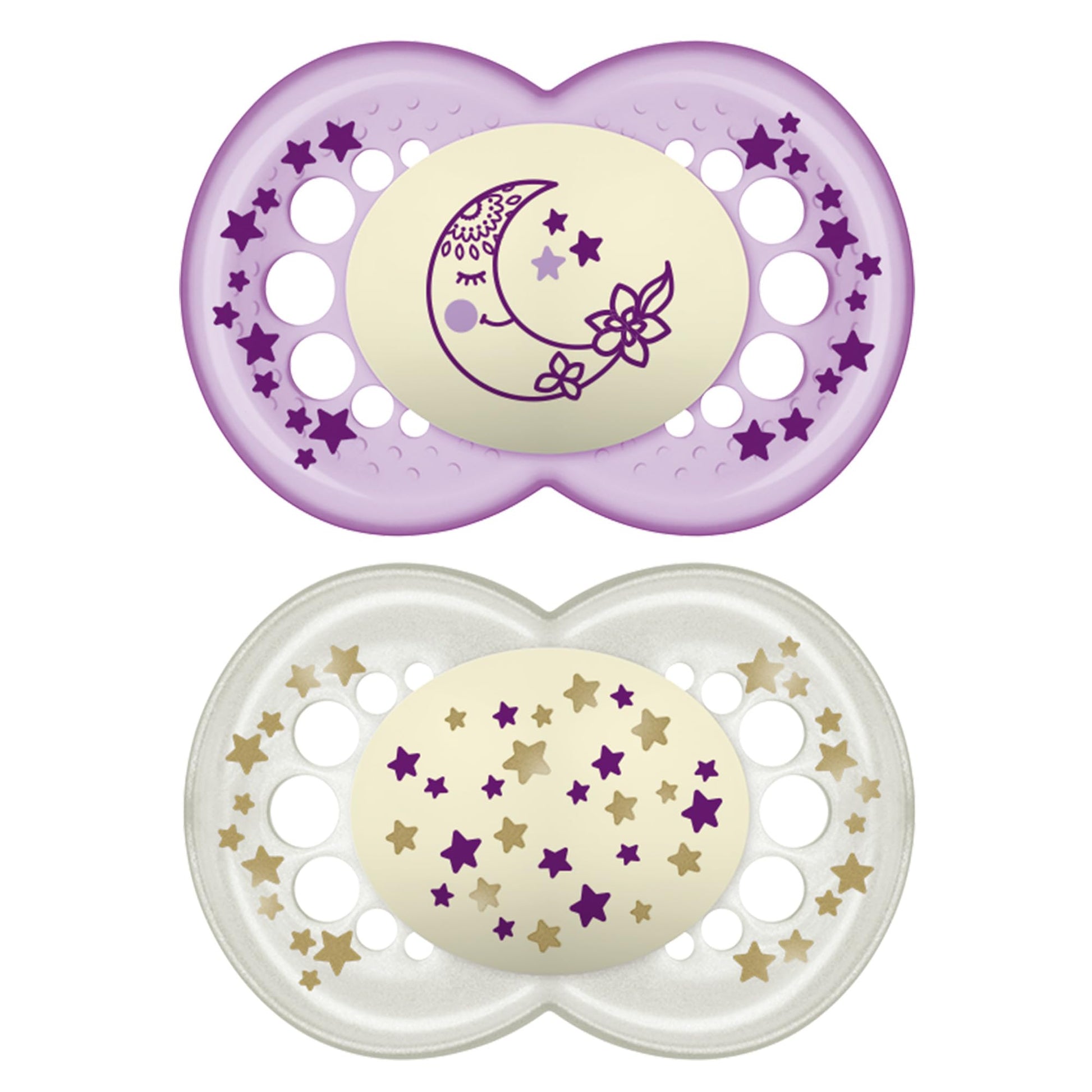 Mam Night Pacifiers (2 Count), Mam Pacifiers 6+ Months, Best Pacifier For Breastfed Babies, Glow In The Dark Pacifier, Baby Girl