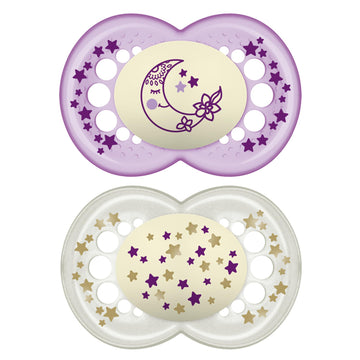 Mam Night Pacifiers (2 Count), Mam Pacifiers 6+ Months, Best Pacifier For Breastfed Babies, Glow In The Dark Pacifier, Baby Girl