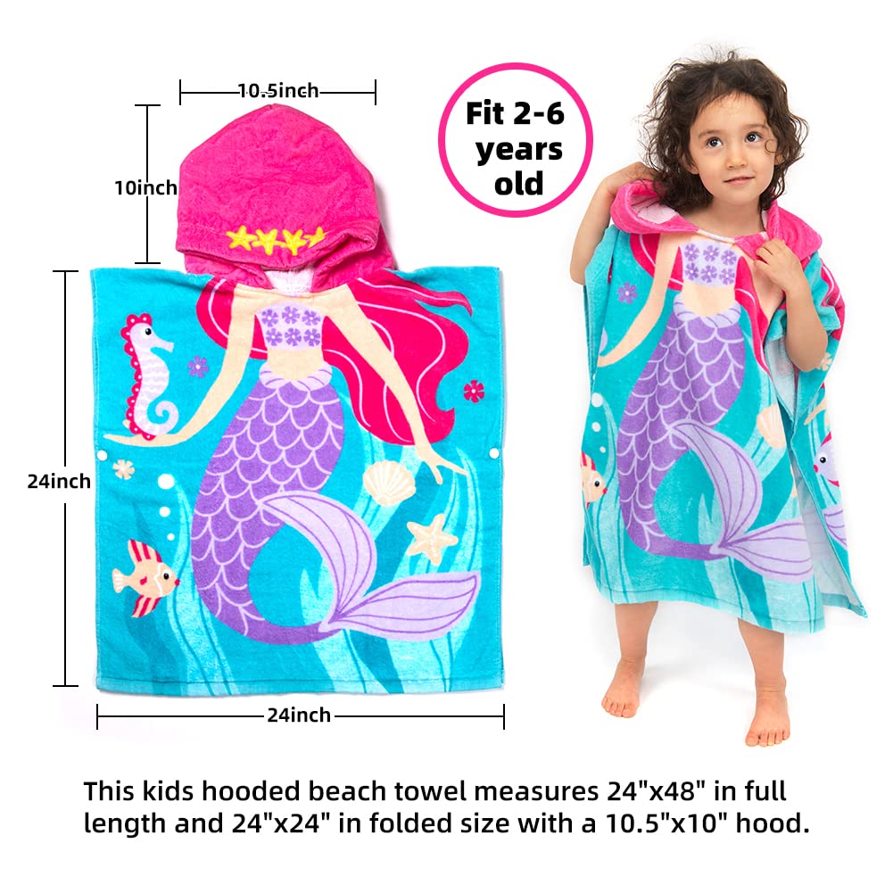 Toddler Hooded Beach Towel Coverup Cape Kids 100% Cotton Soft Quick Dry Absorbent Use For Swim Pool Bath Poncho Towels For 2 To