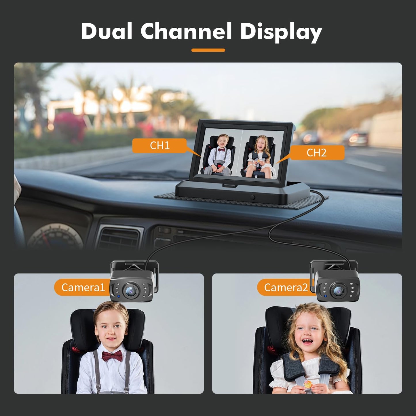 Itomoro Baby Car Camera Hd 1080P Dual-Channel Display Baby Car Monitor With 2 Ir Night Vision Camera, Easily Install 5'' Car Cam