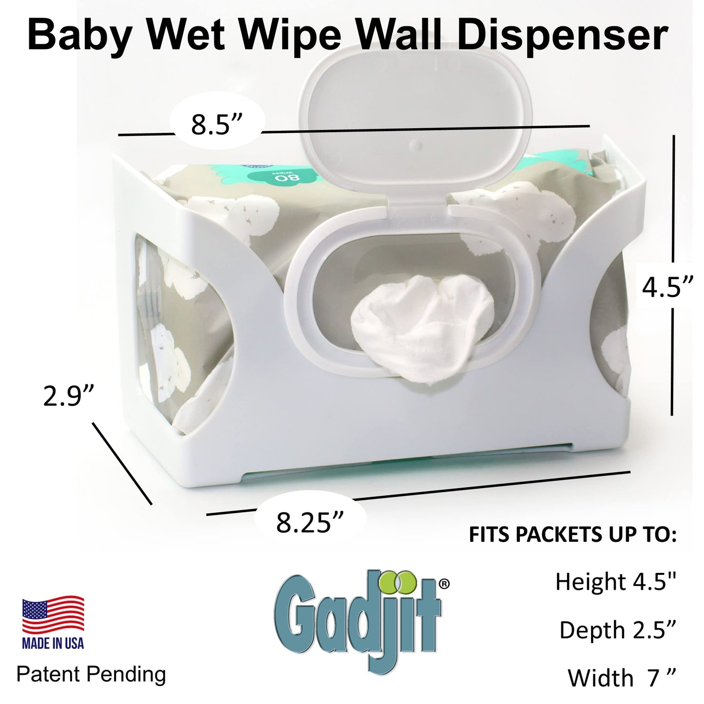 Gadjit Baby Wet Wipes, Hand Wipes Wall Dispenser | Mounts On A Wall And Holds Up To An 84 Count Pack Of Wipes | Keeps Wipes Alwa