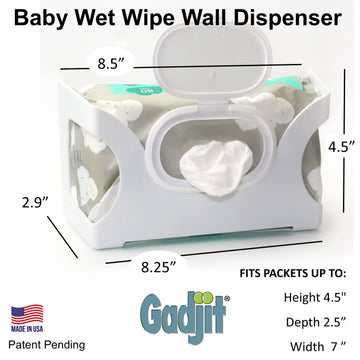 Gadjit Baby Wet Wipes, Hand Wipes Wall Dispenser | Mounts On A Wall And Holds Up To An 84 Count Pack Of Wipes | Keeps Wipes Alwa
