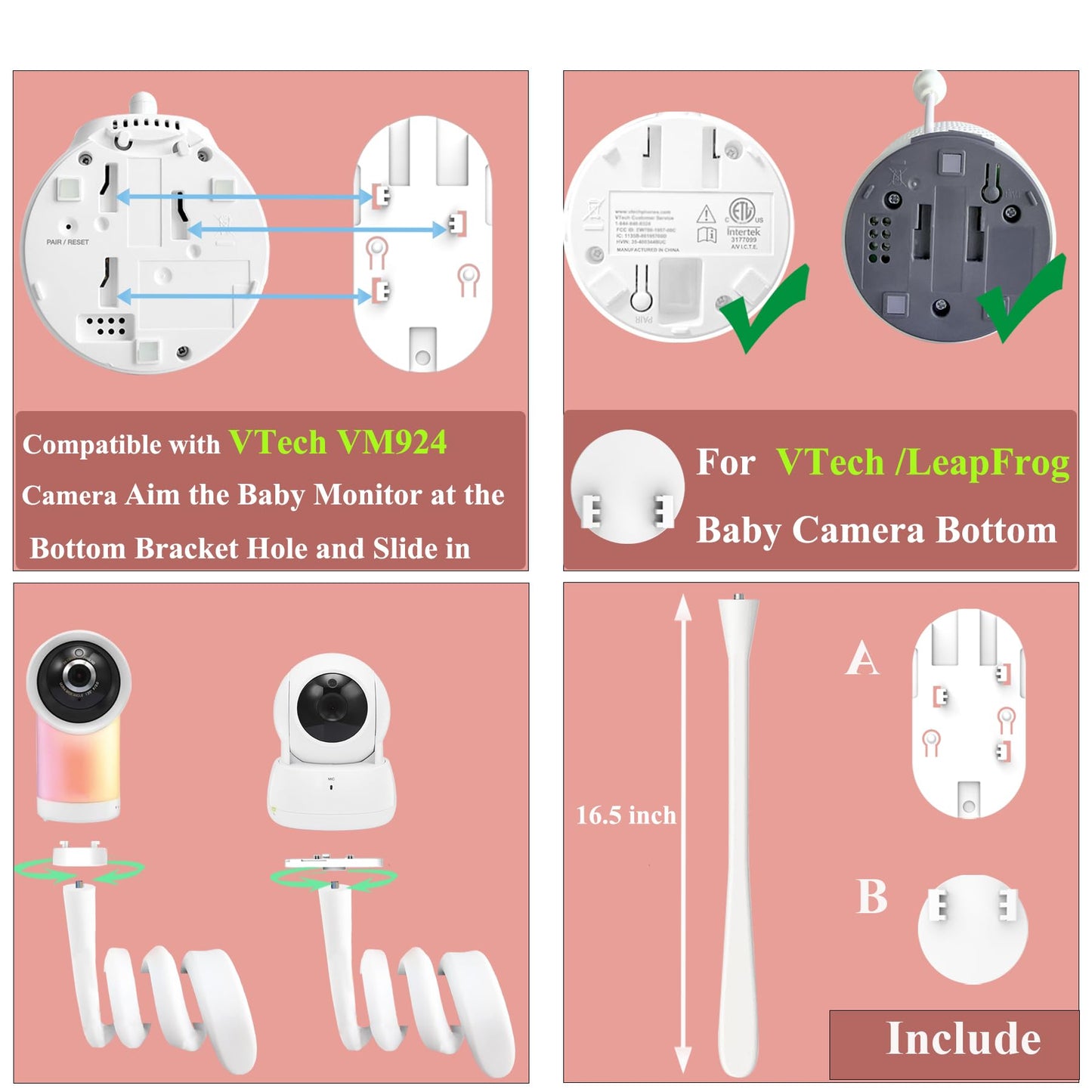 Derebir Flexible Baby Monitor Mount Stand Holder Compatible With Vtech Vm924/ 901/928Hd /5263/5755/5764Hd /7764Hd/5766Hd /5263/B