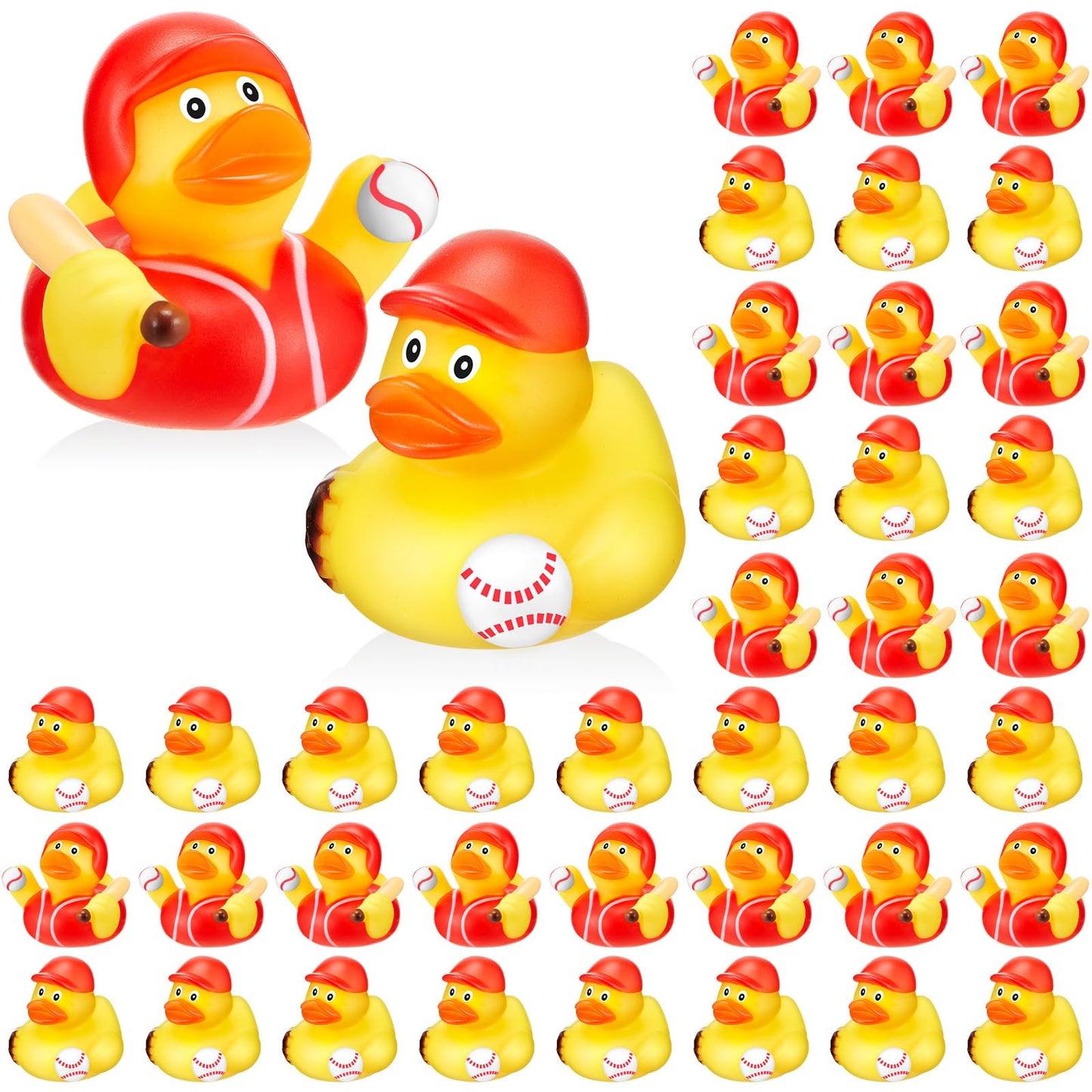 DEEKIN 48 Pcs Baseball Player Rubber Ducks 2 Inch Middle Baseball Theme Party Favors for Team Gift Decoration Yellow Rubber Duck