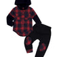 Donwen Toddler Baby Boys Clothes Flanel Lattice Button Down Hoodied Tops +Pants Boys Fall Winter Outfits(12-18 Months)