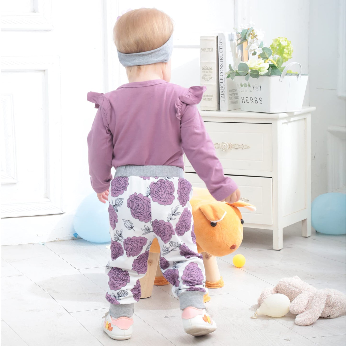 Renotemy Infant Clothes Baby Girl Stuff Long Sleeve Romper Pants Set 0-3 Months Purple