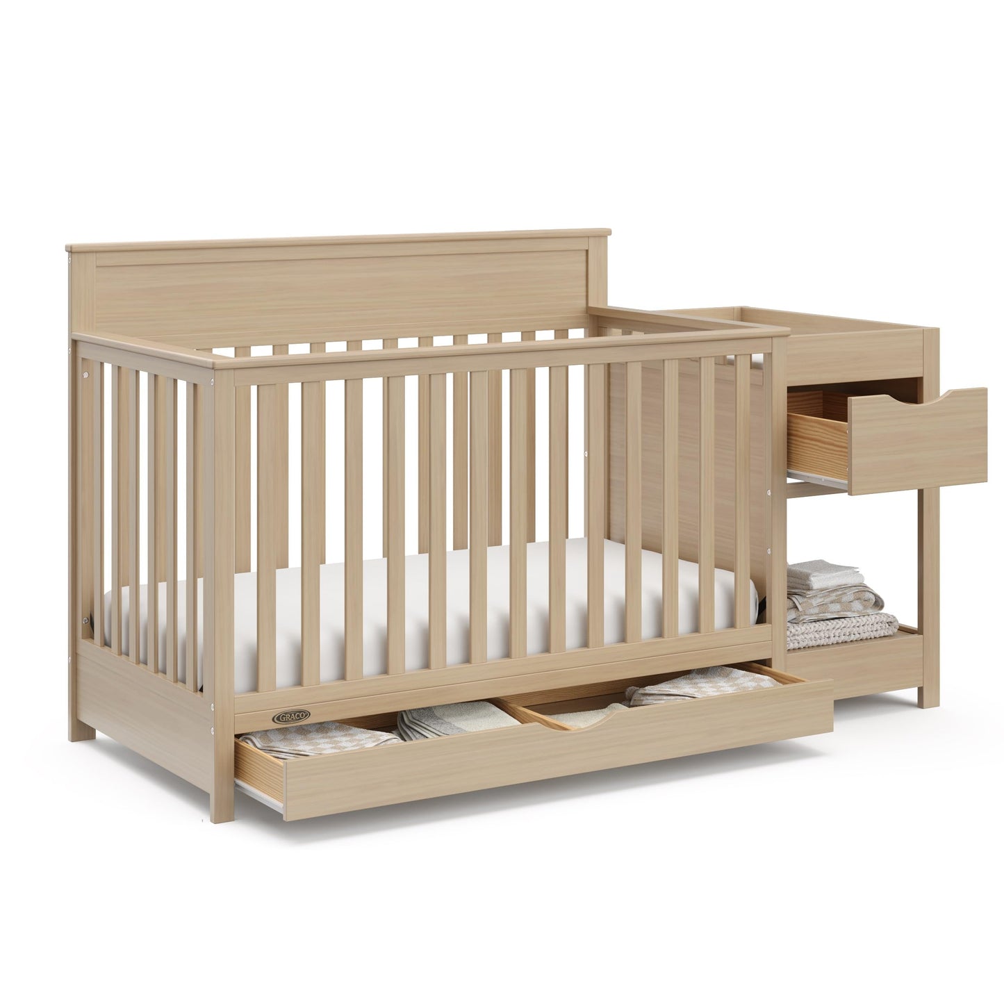 Graco Shiloh 5-in-1 Convertible Crib & Changer with Drawer (Driftwood) - GREENGUARD Gold Certified Baby Crib Crafted from Wood, 