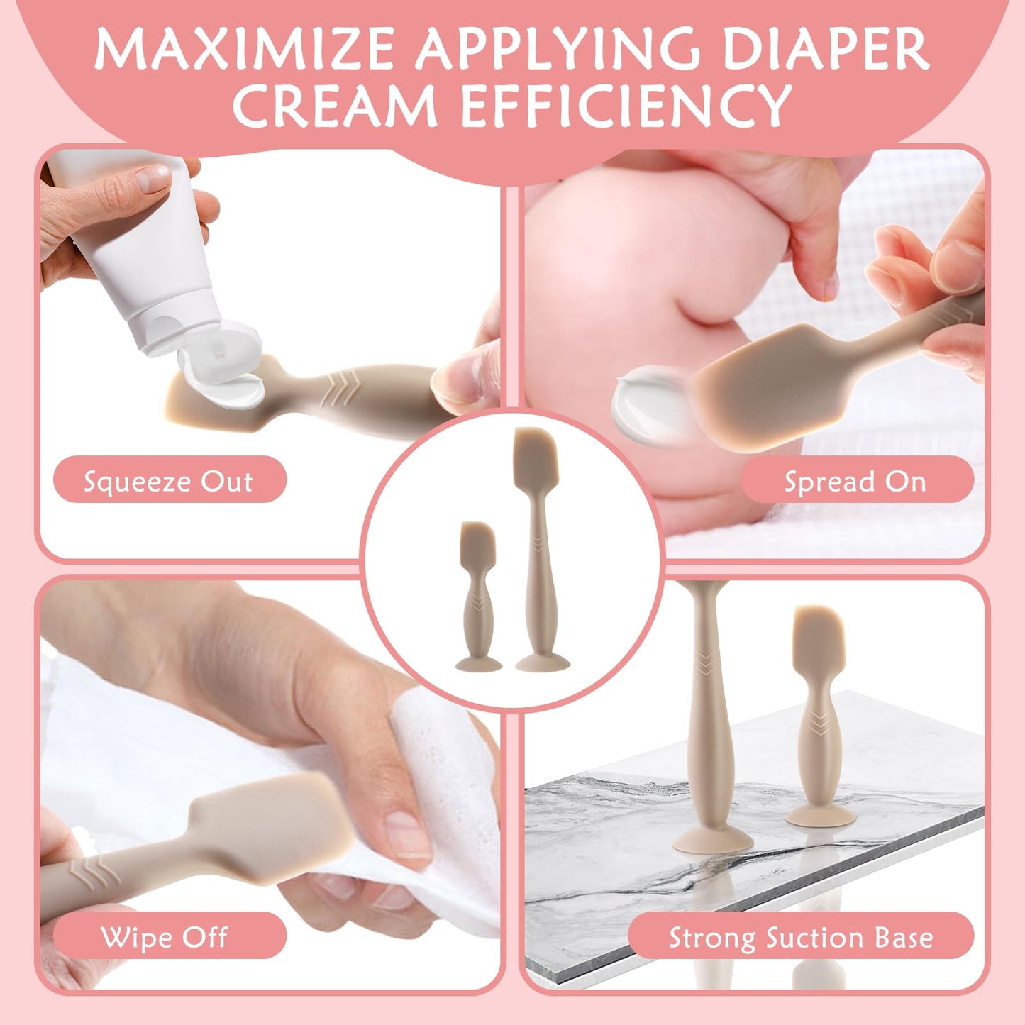 Lotbill Baby Diaper Cream Spatula, 2 Pack Butt Spatula Baby, Silicone Diaper Cream Applicator, Full-Size + Mini Butt Paste Spatu