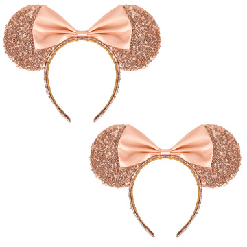 Sawowkuya 2 Pcs Rose Gold Mouse Ears Headbands For Women Girls Kids Adult