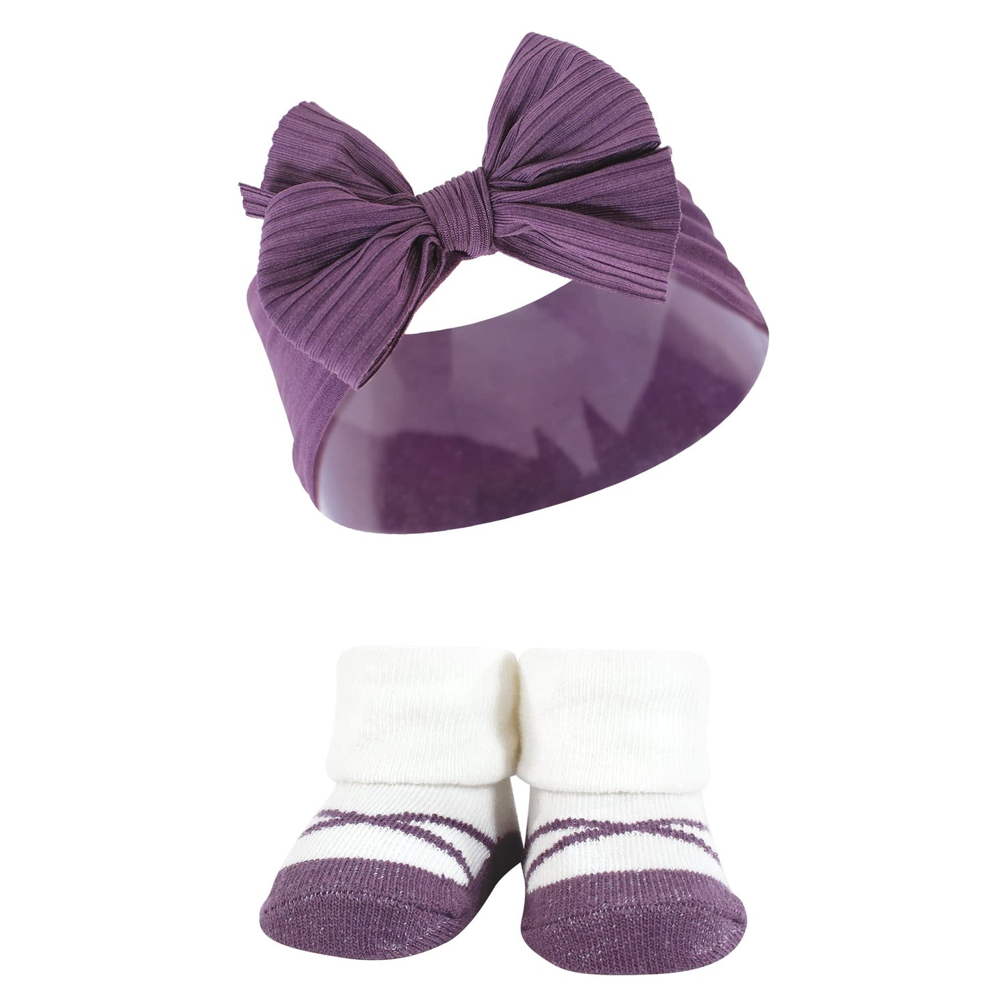 Hudson Baby Baby Girls' Headband And Socks Giftset, Purple Green, One Size