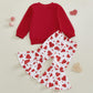 Nokpsedcb Baby Boy Girl Cute Letter Embroidery Long Sleeve Sweatshirt And Elastic Long Pants Toddler Valentine Outfits (Red Dadd