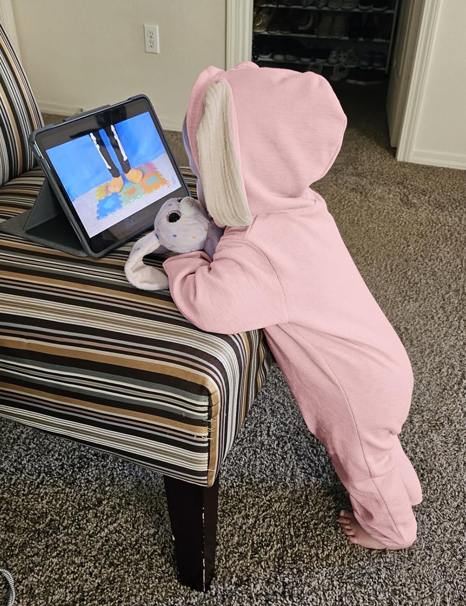 Agqt Baby Girls Bunny Costume First Easter Halloween Animal Costume One Piece Romper Bunny Ear Costumes Hoodie Outfit Pink Size