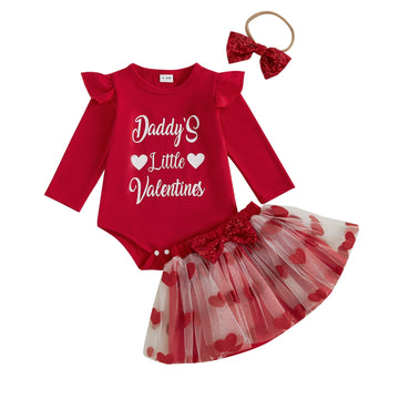 Yingisfitm Baby Girl Valentines Outfit Daddy'S Little Valentines Newborn Onesie Romper Tulle Skirts Tutu Dress Spring Clothes (D
