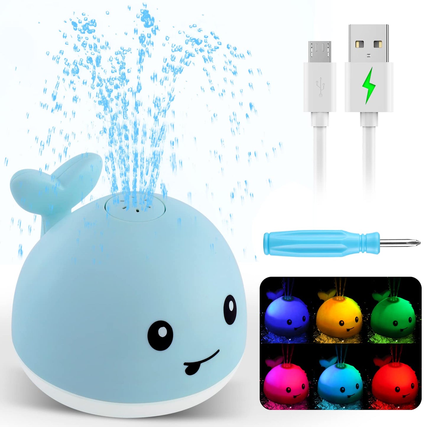 2023 Upgraded Baby Bath Toys Gifts, 1500mAh Rechargeable Bath Toy with Double Layer Waterproof, Light Up Whale Spray Water Batht