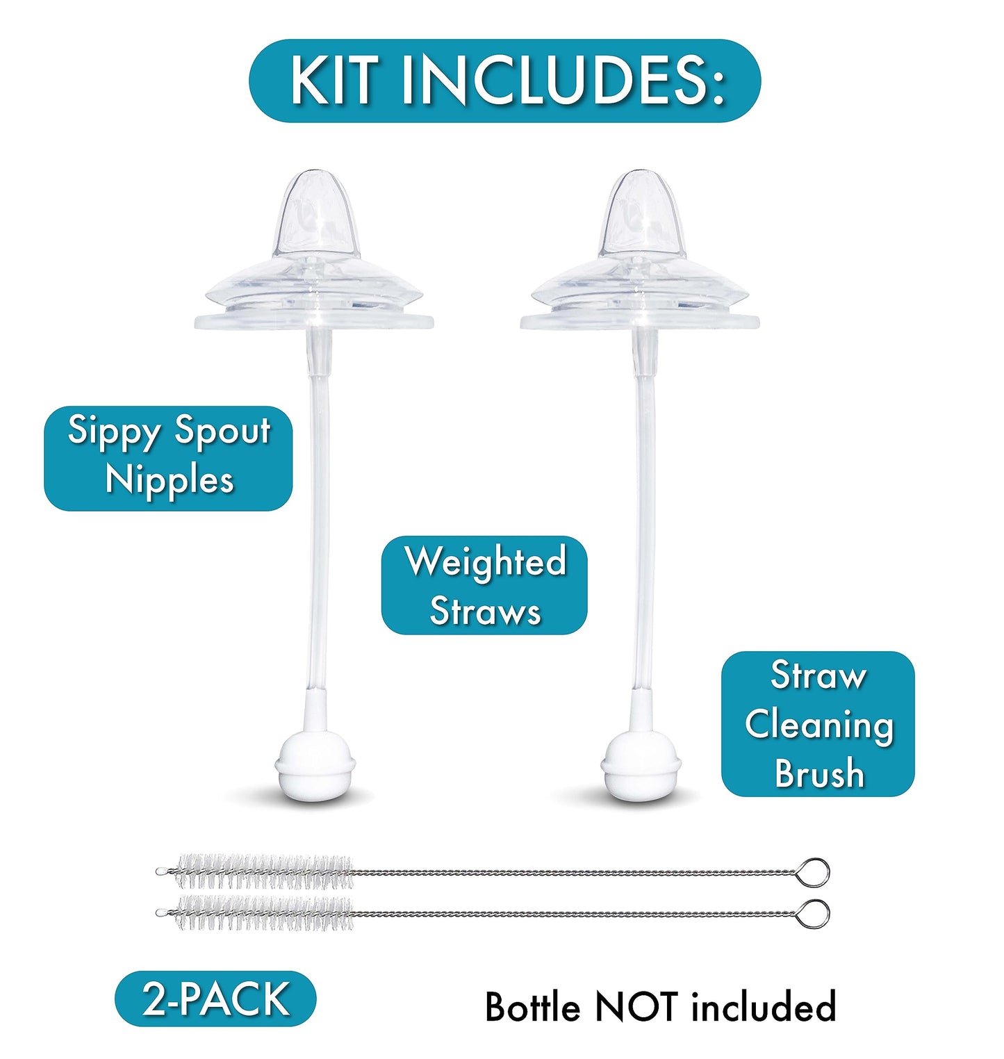 Sippy Cup Conversion Kit For Nanob  B   Flexy Silicone Baby Bottles | 2-Count | With Soft Silicone Sippy Spout Nipples, Any Angl