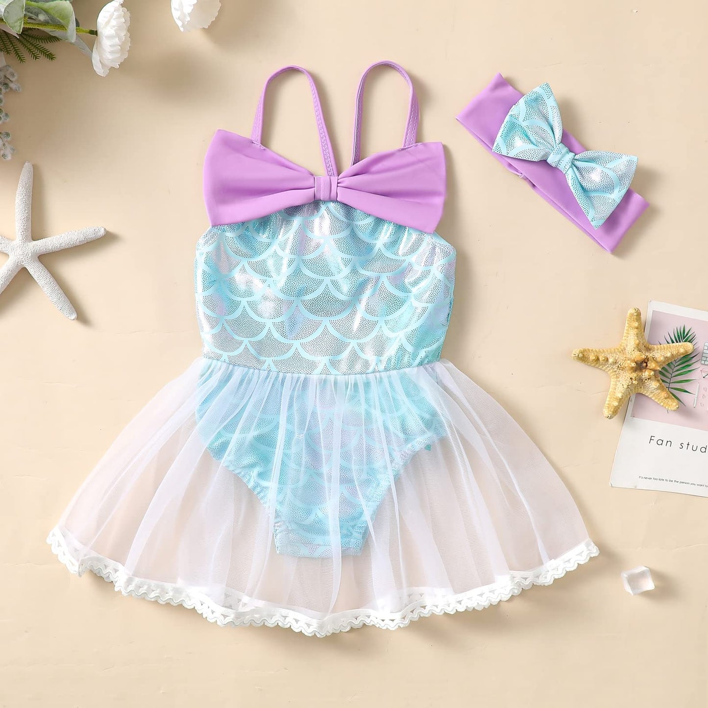 Zfzdren 3M-6Y Infant Baby Girls Mermaid Swimwear Toddler Girl Mermaid Tulle Bathing Suit Kids Beach Bikini Outfits (18-24 Months