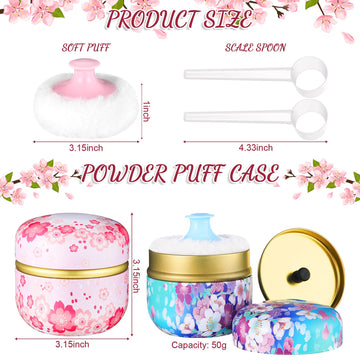 2 Pieces Body Powder Puff And Container, Soft Powder Puffs And 2 Pieces Spoon Loose Powder Tea Container Case Dusting Powder Box