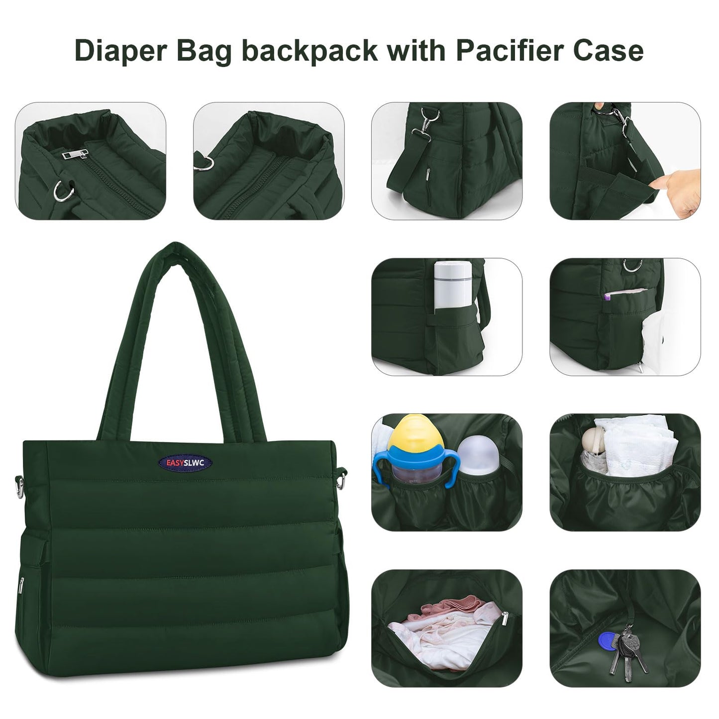 Diaper Bag Tote With Silicone Pacifier Case,Tote Bags Crossbody Hospital Bag Travel Large Mommy Bags,Baby Diaper Bag With Should