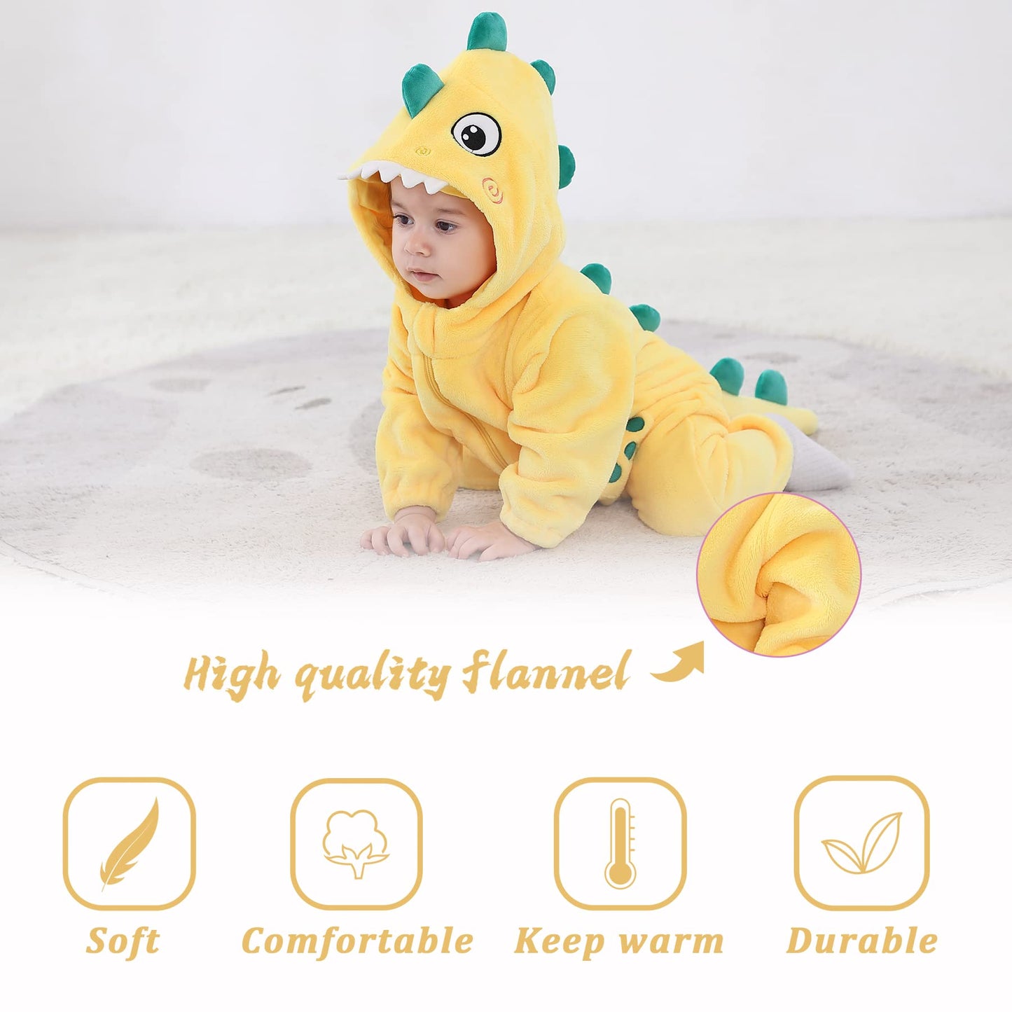 Tonwhar Infant And Toddler Halloween Cosplay Costume Kids' Animal Outfit Snowsuit(12-18 Months,Yellow Dinosaur)