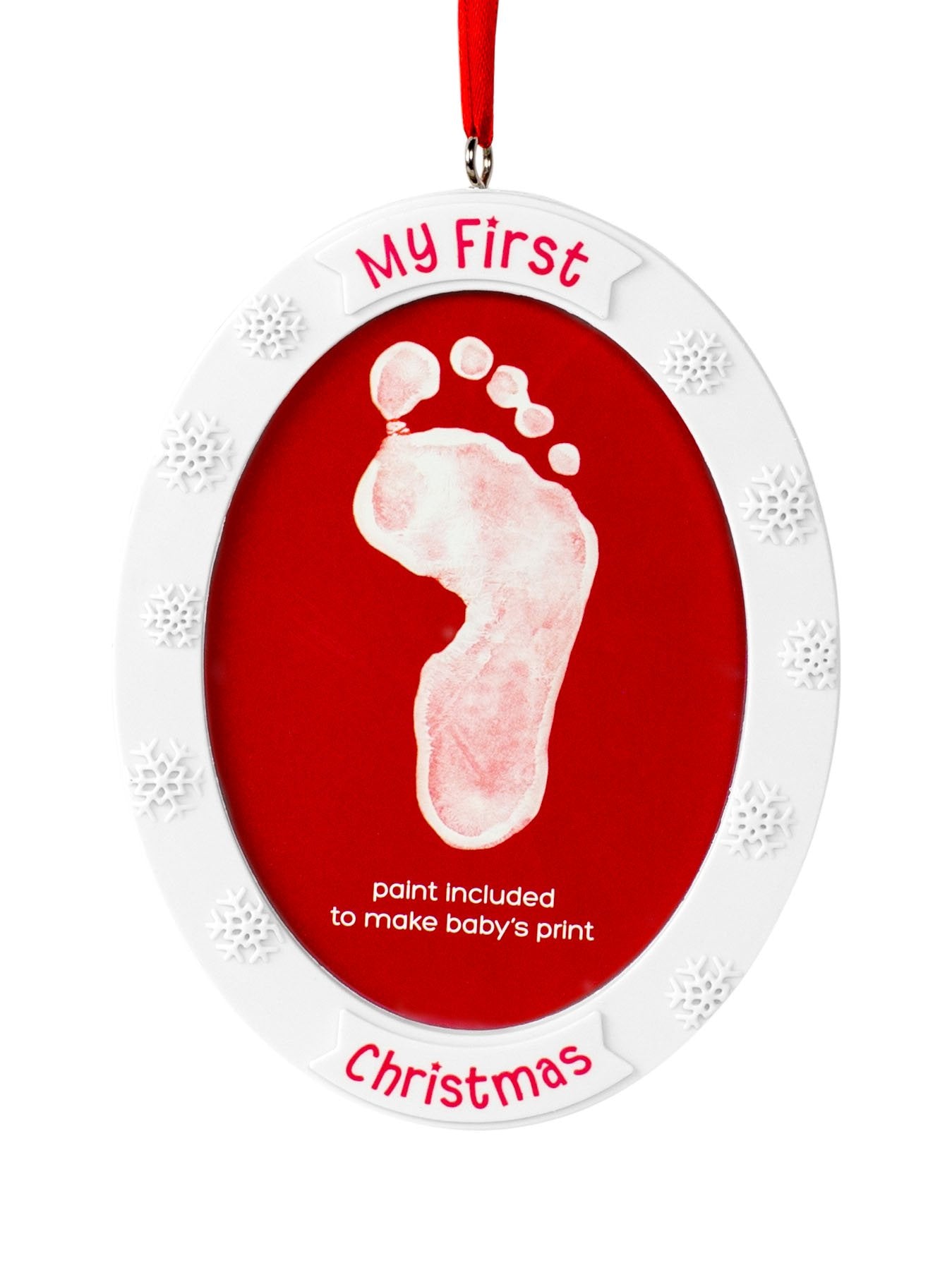 Tiny Ideas Babys My First Christmas Handprint or Footprint Holiday Double-Sided DIY Photo Ornament, Creative Gift for New and E
