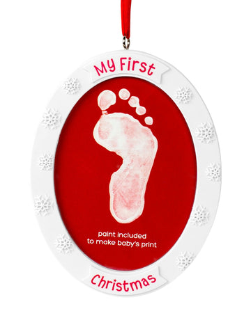 Tiny Ideas Babys My First Christmas Handprint or Footprint Holiday Double-Sided DIY Photo Ornament, Creative Gift for New and E