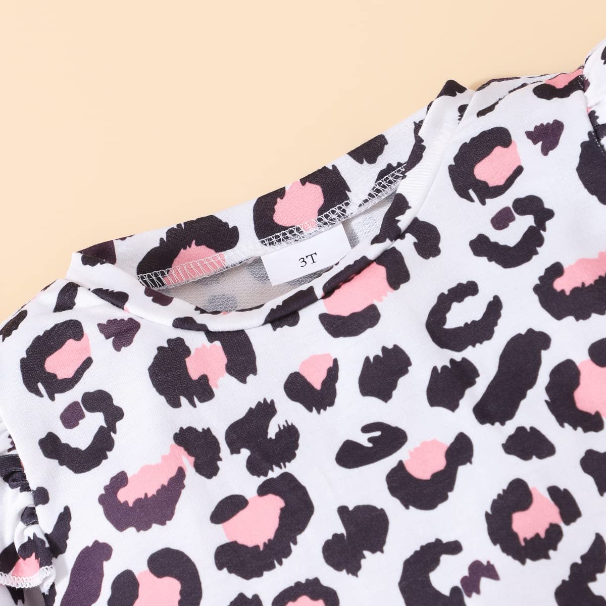 Retsugo Girls Leopard Outfits Ruffle Sleeve Leopard Long Sleeve T-Shirt And Pink Leggings 2Pcs Cute Outfits For Girls Clothes Fa