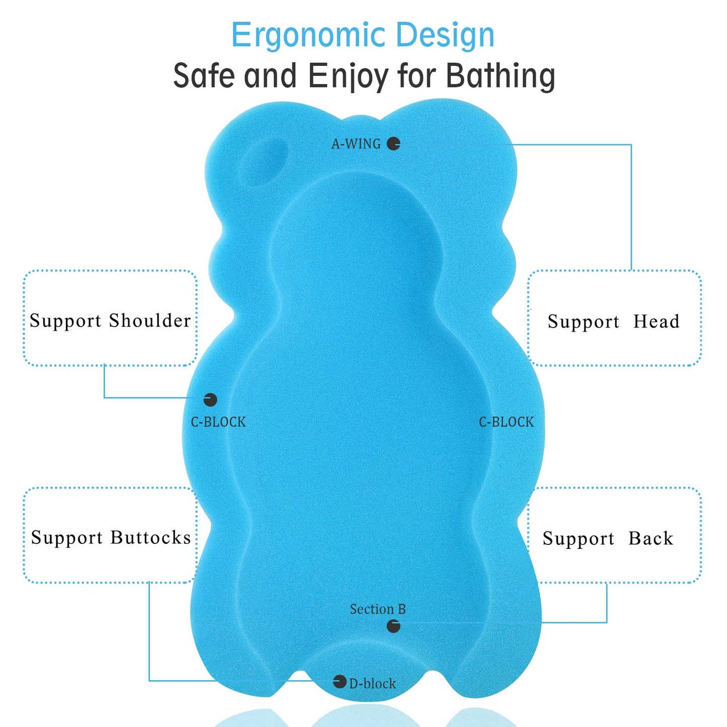 Kecuco Baby Bath Cushion Infant Sponge Mat, Toddler & Newborn Bath Pad - Blue