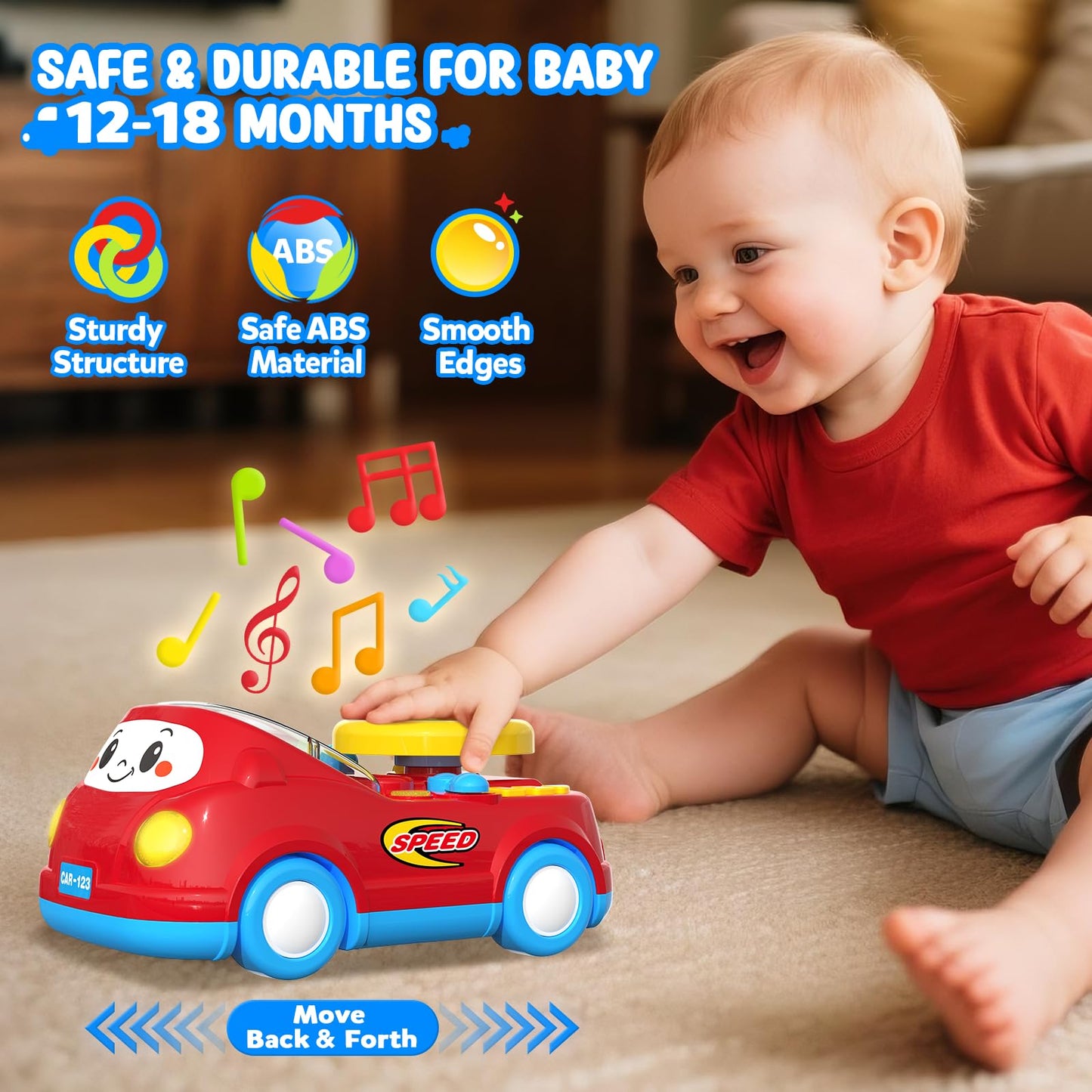 Toys for 1 Year Old Boy Gifts - 2-in-1 Toddler Push Car & Musical Racing Adventure Steering Wheel Driving Game, Interactive Lear