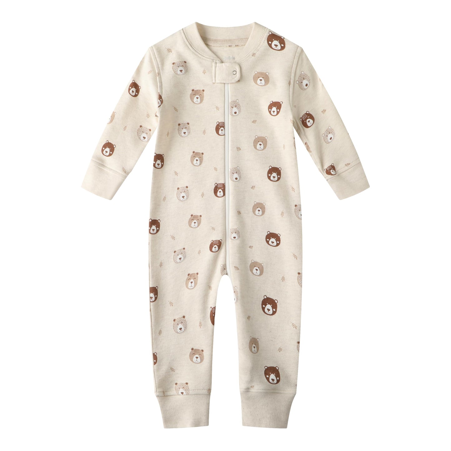 Owlivia Organic Cotton Baby Boy Girl Zip Up Sleep N Play, Footless, Long Sleeve(0-3 Months, Mini Bears&Beige)
