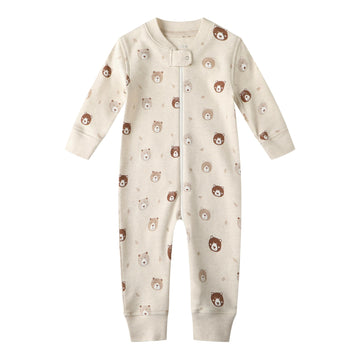 Owlivia Organic Cotton Baby Boy Girl Zip Up Sleep N Play, Footless, Long Sleeve(0-3 Months, Mini Bears&Beige)