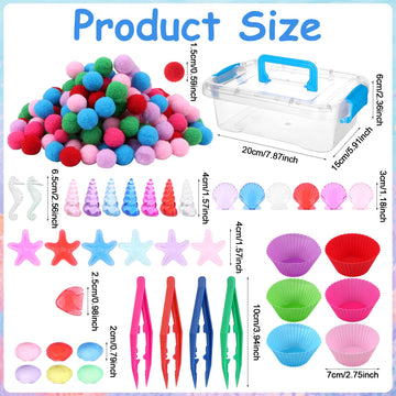 355 Pcs Summer Beach Sensory Bin Filler Fine Motor Toys Counting Sorting 200 Felt Toys 140 Resin Beach Creatures 8 Tweezers 6 Si