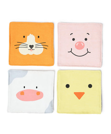 Mi Arcus Cute Animal face Pinted Cotton Washable Wipes Washcloth Face Towel 12x12 cm for Baby Girls Boys Kids Pack of 4