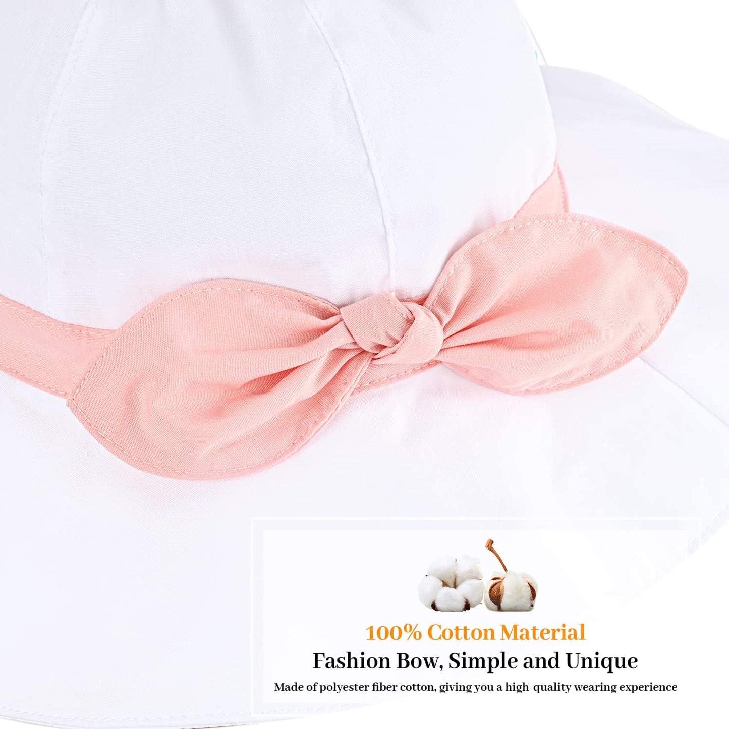 Baby Girl Sun Hat With Upf 50+ Outdoor Adjustable Beach Hat With Wide Brim Bucket Hats (2-3 Years,White Pink)