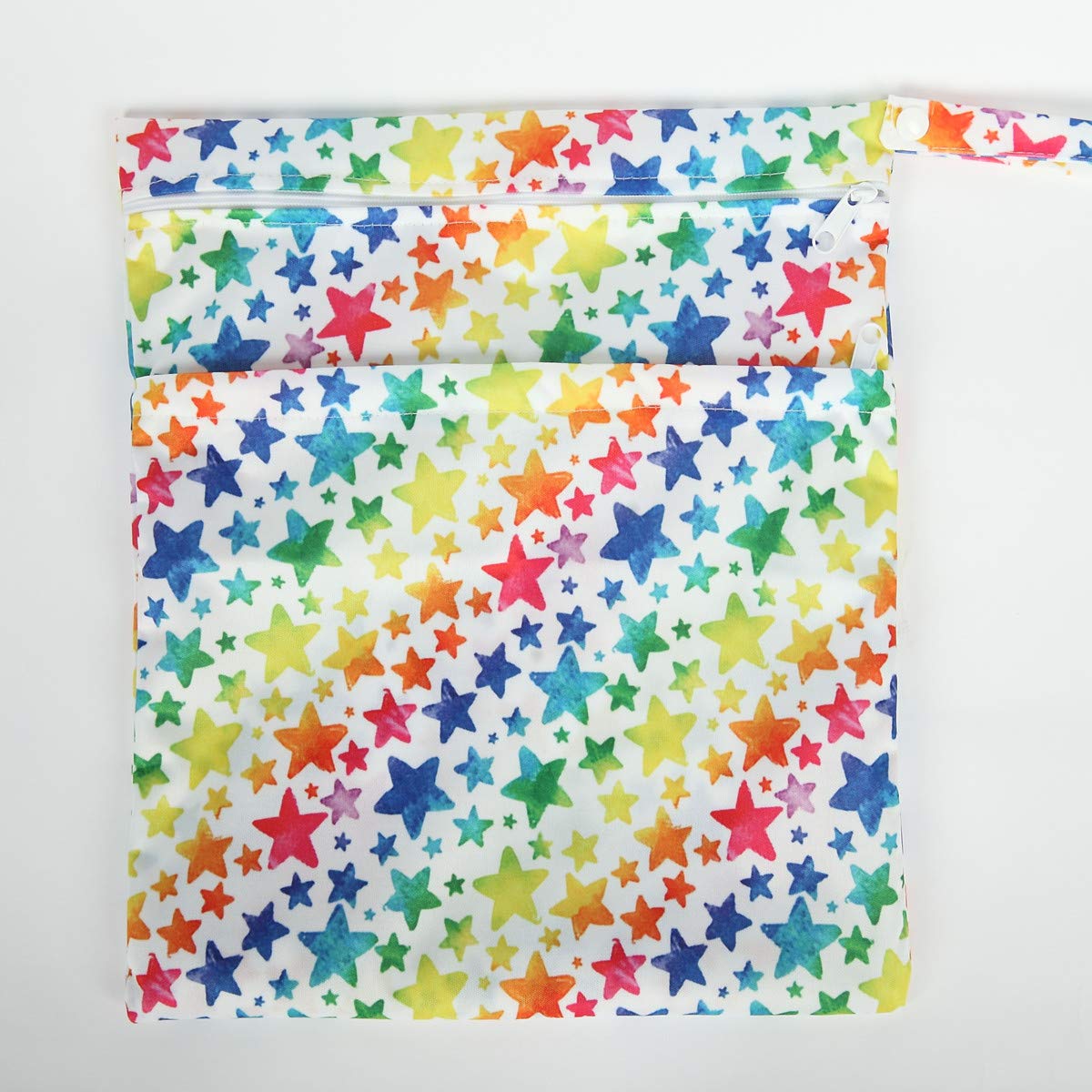 Wet Bag Baby Cloth Diaper Nappy Reusable Washable With Two Zippered Pockets (Rainbow Stars)
