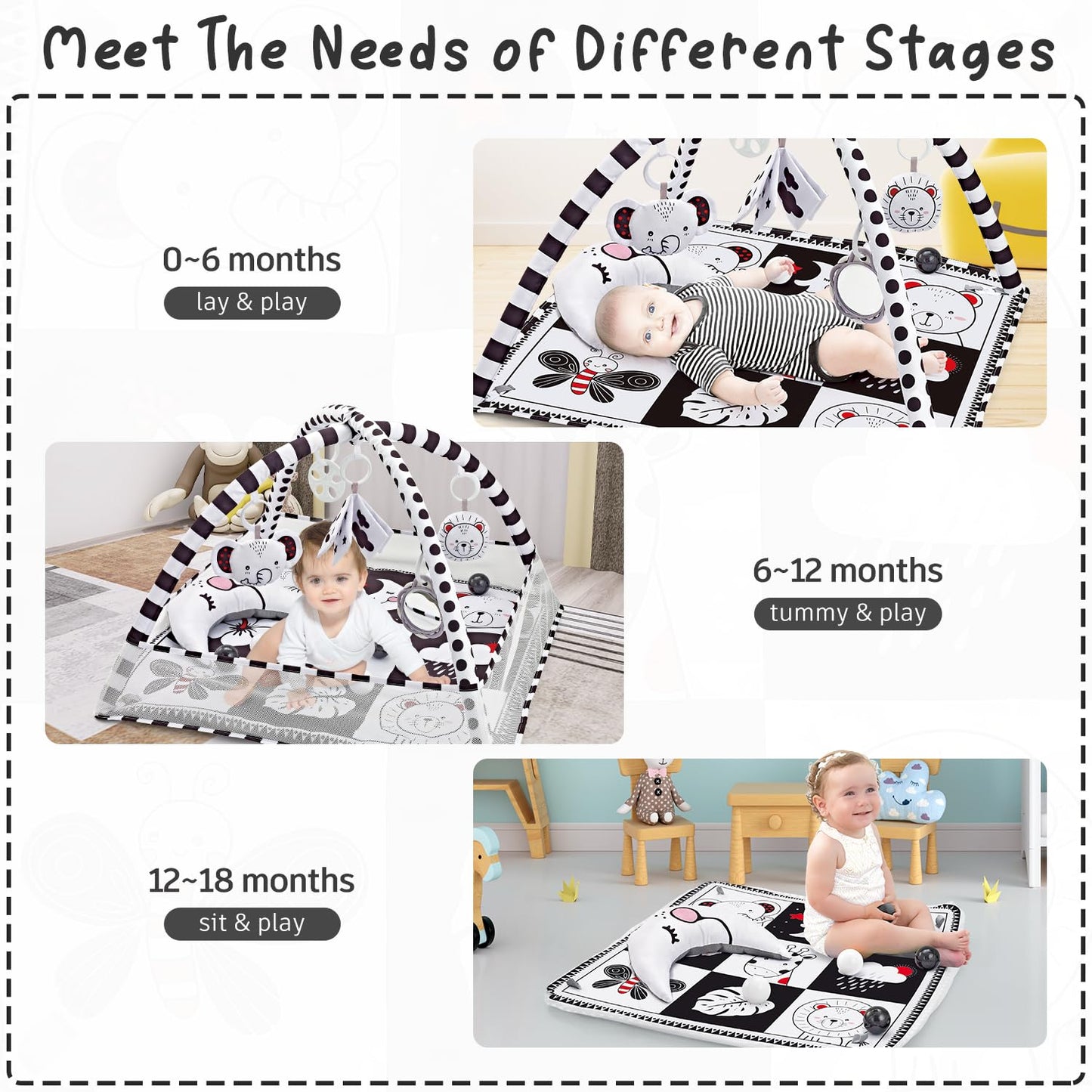 Baby Play Mat 8-In-1, Play Mat For Babies 0-6 Months Tummy Time Mat With Sensory Toys And Pillow Baby Play Gym Activity Mat For