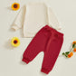 Baby Boy Fall Clothes Set Long Sleeve Letter Print Sweatshirt Pants Valentines Day Outfits 6 12 18 24 Months 2T (Snacks Khaki, 3