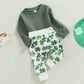 Infant Toddler Baby Boy St Patricks Day Outfits Long Sleeve Shirts Green Sweatshirt With Clover Pants 2Pcs Set (Clover Green, 12