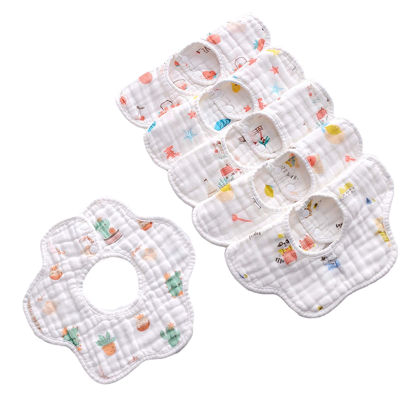 Ohequbao Baby Bib Saliva Towel, 8 Layer Can 360Rotate Petal Absorption Bandana Bibs Burp Cloths for Drooling And Teething Large