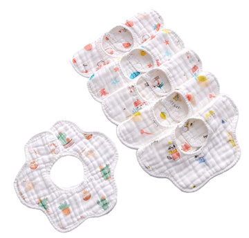 Ohequbao Baby Bib Saliva Towel, 8 Layer Can 360Rotate Petal Absorption Bandana Bibs Burp Cloths for Drooling And Teething Large